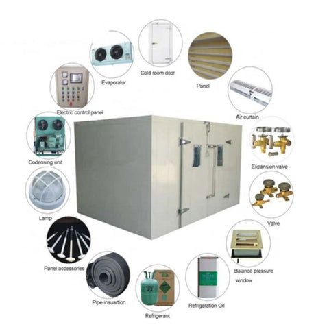 Custom Cold Room Build Top Shelf Heavy Duty Industrial Walk In Freezer Blast Freezing Beast Mode High Efficiency Refrigerated Storage Locker For Fish Fruit And Veggies Keeps Chill Locked with electric control panel and cold room door.