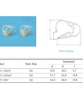 50 Pack Adjustable Flow Control Tube Clamps For One Quarter To One Half Inch Hoses, Reinforced Nylon PA Clamp diagram and dimensions