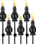Six Pack Metal Citronella Torches For Outdoor Use 60 Inch Black Garden Yard Lights With Easy Refill Upgraded Design