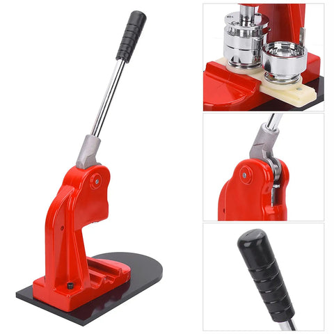 Ycauty 37Mm Button Maker Machine ergonomic handle craft tool press in red, ideal for creating custom badges and event pins.