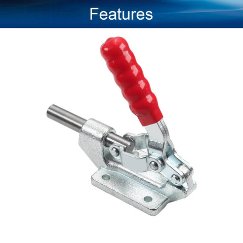 Heavy Duty Toggle Clamp With Quick Release For Woodworking And Welding, Pro Grade Built Tough 600 Lb Push Pull Action, 272 Kg Holding Capacity, 180 Degree Handle Opening, One And A Quarter Inch Plunger Stroke, Red And Silver Finish, GH36003