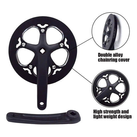 52T 130BCD Crankset For City And Folding Bikes, 170mm Crank Arm, Square Taper, detailed view with double alloy chainring cover