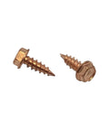 Killer Grade 100 Pack Half Inch Hex Head Gutter Downspout And Sheet Metal Screws With Sharp Self Piercing Tips for DIY projects, showing two screws.