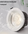 12 Pack IP65 Waterproof LED Downlights With Slick Recessed Baffle Trim Sweet Eyeball Adjustability Deep Anti Glare Cob Spotlight For Kitchens Bathrooms And Humid Rooms showing a waterproof bathroom light with sleek design.