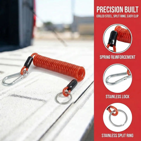 Tough As Nails All Weather 2Pc Trailer Breakaway Safety Cable Kit 4Foot coiled safety cable in orange with stainless clips.