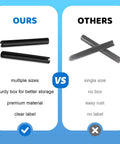 Comparison between heavy duty black roll pin set with 30 sizes slotted spring pins and standard steel split expansion pins.