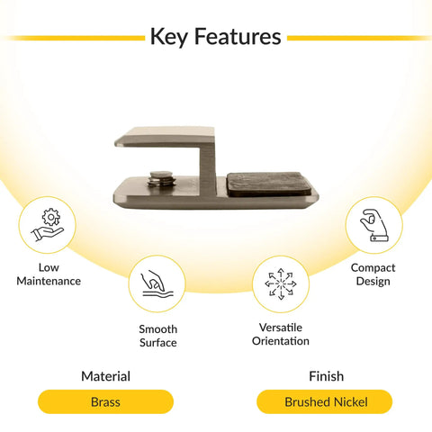 Slick Brushed Nickel Shower Door Stop With A Beveled Frameless Build Featuring Heavy Duty Brass And Rubber Buffer For Quarter To Three Eighth Inch Glass Keeps Panels Tight And Quiet Straight Up Bathroom Upgrade side view showing key features and material.