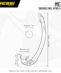 Dimensions of Mexico Semi Dry Snorkel for Adults With Anti Splash Valve featuring size specifications and design profile.