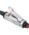 Heavy Duty No Nonsense Pneumatic Air Die Grinder With 1/4 Inch Shank And 23000 Rpm, silver alloy body with clip and black accents.