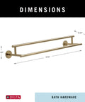 24 Inch Champagne Bronze Double Towel Bar For Your Bathroom dimensions in warm gold finish, front view