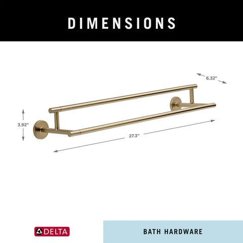 24 Inch Champagne Bronze Double Towel Bar For Your Bathroom dimensions in warm gold finish, front view
