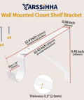 Heavy Duty Adjustable Closet Rod Brackets Two Pack Wall Mounted White Shelf Support dimensions and screws diagram.