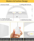 Diagram of 12W Plug-In LED Wall Sconce with dimmable up-down lighting, aluminum shade, rotary switch, and COB LED bulbs.