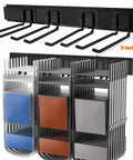 Heavy Duty Steel Garage Wall Mount Tool Organizer with 8 mixed hooks holding folding chairs