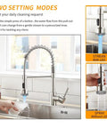 LED Light Kitchen Faucet With Pull Down Sprayer In SS304 Stainless Steel Brushed Nickel Finish showing two water modes in a kitchen sink