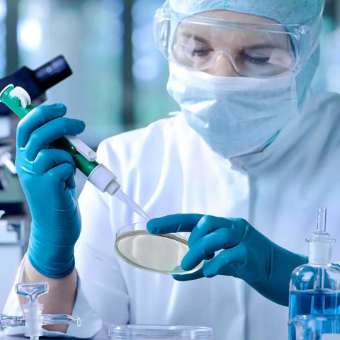 Scientist using Ready To Use Prepoured Sterile Petri Dishes 70mm with Nutrient Agar in a lab for microbiology experiments.