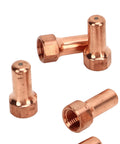 Close-up of brass nozzles from the Super Cool 20Pcs Replacement Kit With Plasma Electrode Tips And Brass Nozzles For PT80 IPT-80 PTM-80 Cutter Torch.