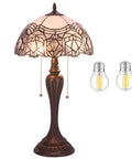 Tiffany Style Table Lamp With White Bent Stained Glass Crystal Shade, 12x12x22 Inches, UL Listed Bedside Desk Reading Light, S508W