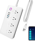 Kick Outlet Chaos With This Slick Smart Surge Protector featuring four AC outlets, USB ports, and a phone app display.