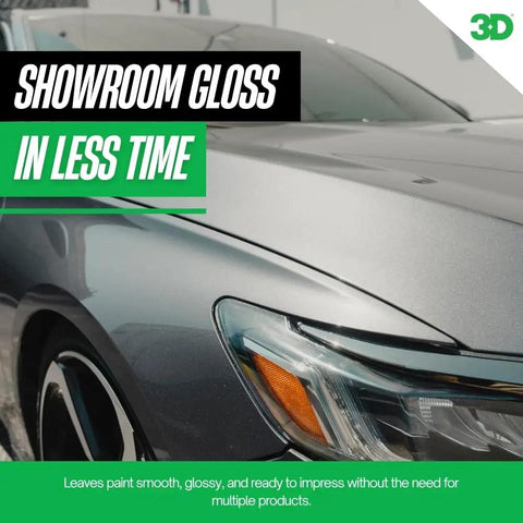 Side view of a car showing showroom shine after using One Step Car Scratch And Swirl Remover Hybrid Rubbing Compound And Polish.