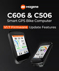 C506 GPS bike computer with 2.4-inch color touchscreen and smart navigation displaying firmware update features