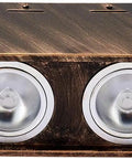 iumLeap Recessed Lighting Housing Trim Kits Wall Mounted Downlights Square Spotlights Led Ceiling Light Ceiling Double Head Light s Retro Vintage Downlight 360°, White Light_7w with dark bronze finish and two round LED lights.