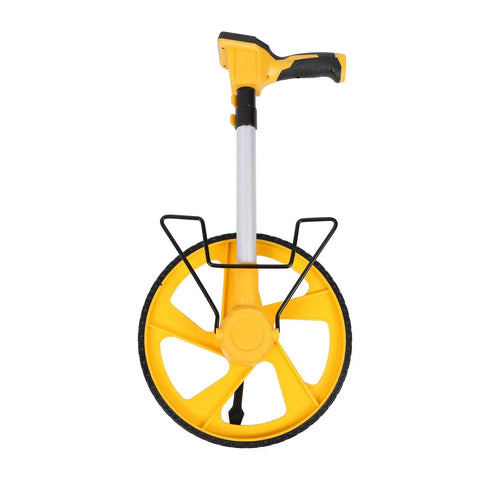 Heavy Duty Rolling Measuring Wheel With Glowing Backlight And Instant Memory Lock Awesome For Yard Work Or Line Marking Smooth Sailing Distance Tracking Totally Foolproof Ip54, front view with yellow wheel and handle