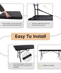 Installation steps for Foldable 6 Foot HDPE Table Go To Portable Banquet Surface showing folding and leg setup process.