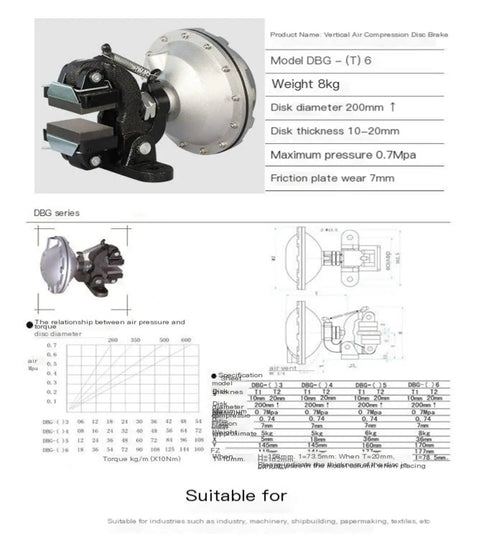 Vertical Air Compressor Disc Brake Caliper Type Pneumatic Brake System Built With Durable Alloy Magnetic Powder Detailed Specs