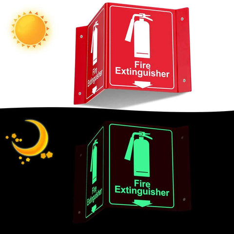 4 Pack Glow In The Dark Fire Extinguisher Projecting Signs Solid Acrylic Emergency Markers With No Fuss Mounting Kits For Knockout Nighttime Visibility And Worry Free Compliance