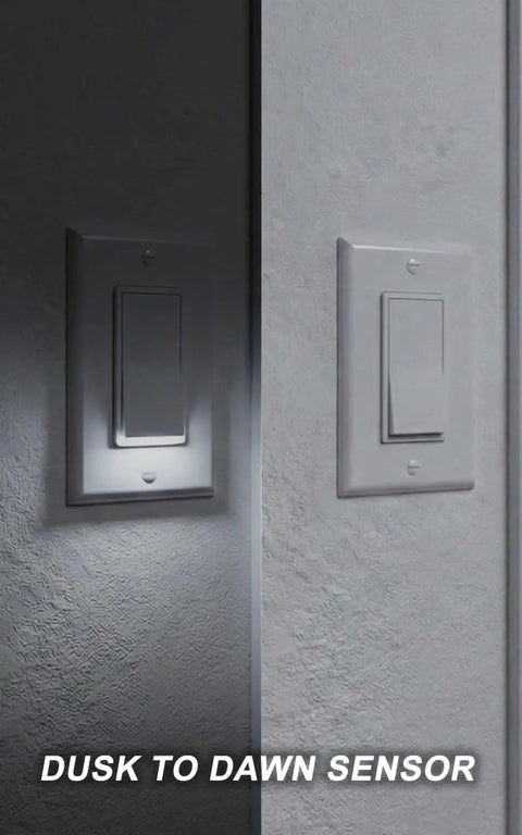Illuminated Night Light Wall Switch Pack, Single Pole, 15A 120/277V, 3 Wire Grounding, dusk to dawn sensor view
