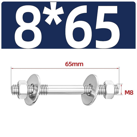 Heavy Duty M8 Double Ended Threaded Rods Through-Wall Bolt Kit, 2 Pack, Includes Nuts And Oversized Washers, length 65mm