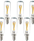 Dimmable T6 LED Bulb 25W Candelabra E12, 2700K Warm White, 200 lm, T25 Clear Glass, 6 Pack, Flicker Free Dimming 0-100%