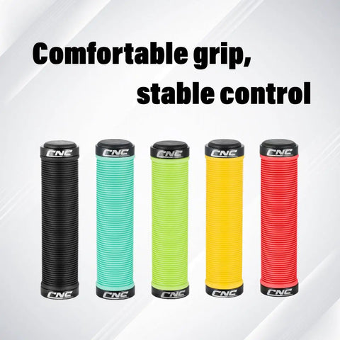 Yellow MTB Grips For Mountain Bikes And BMX With Double Aluminum Lock Ring Grippy TPR Rubber Sweat Absorbing Textured Surface