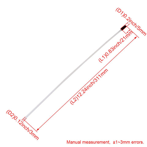 Set Of 5 RC Car Antenna Tubes With Caps White Durable Plastic Receiver Antenna Protectors with dimensions labeled red