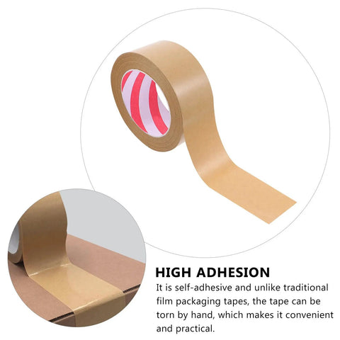 2 Pack Kraft Paper Packing Tape Water Resistant Sealing Tape for Shipping and Home Use, showing high adhesion and hand tearability