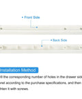 24 Pack Plastic Drawer Slides 180mm Side Mounted Grooved Guide Rail Kit White installation method showing front and back sides.