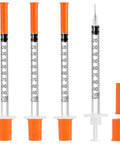 Disposable 31G U-100 Syringes 1ml Capacity 5/16 Inch Tip 30 Pack Leak-Proof Clear U-100 Markings Lab-Grade Plastic Single-Use Medical and Research Syringes for Lab Use, orange caps