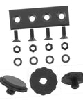 Sliding Barn Door Hardware Kit With Seamless Track Connector Mending Plates For Easy Install And No Sweat DIY Setup Hidden Black Metal Joint Plates To Create A Smooth Sturdy Barn Door Track Connection, showing metal plates and screws.