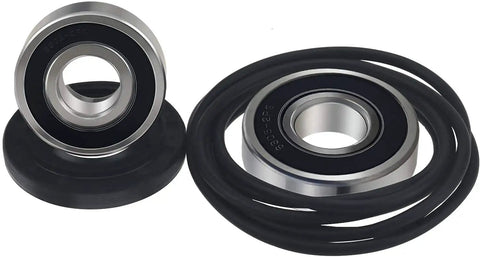 Built Tough Front Load Washer Tub Bearing Seal Kit With Upper Lower Drum Bearings and Heavy Duty Splash Shield, view of two bearings and seals.