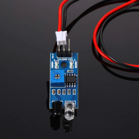 Close-up of a 20 Piece Dope IR Infrared Obstacle Avoidance Sensor Module Kit with 3 wire, reflective photoelectric sensor for DIY projects.