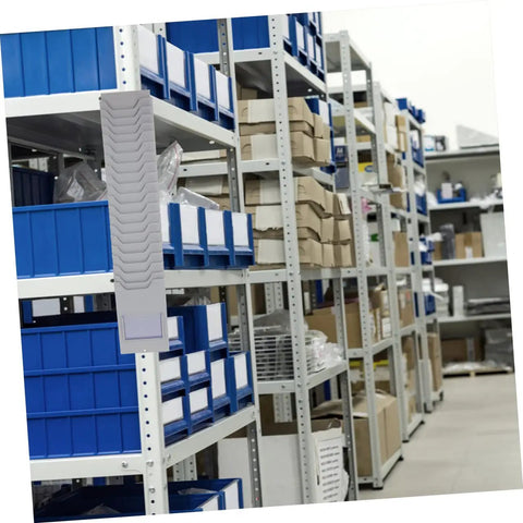 Grey wall mount card rack and attendance holder in a storage area, enhancing organization for garages, shops, and classrooms. Level Up Your Organization Game With This Rock Solid Wall Mount Card Rack And Attendance Holder And Durable Plastic Storage Bin For Garages Shops And Classrooms That Keeps Everything Neat And Ready To Go.