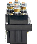 Beefed-Up 12V 500A Winch Solenoid Contactor Relay For 8000-17000Lbs ATV UTV Boat 4X4 SUV Truck Ready To Roll With Warn A2000 And Badlands 12000 3-Wire Motors 12V DC M8 Studs Heavy-Duty Power Control black winch relay with M8 studs, front view