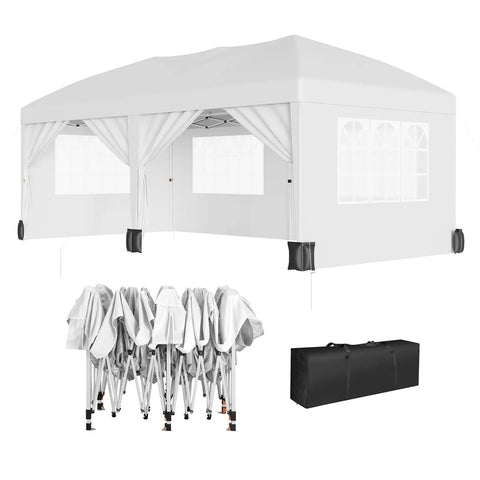 10x20 Heavy Duty Pop Up Canopy With 6 Removable Sidewalls Commercial Wedding Tent And Event Shelter Rustproof Powder Coated Frame Portable Storage Bag Quick Setup For Patio Backyard And Outdoor Use White