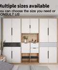 Modern wardrobe with edge black hidden drawer handles showcasing multiple sizes available.