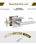 Six Pack Interior Door Levers For Passage Doors No Locking Heavy Duty Satin Nickel Finish With Square Plates Reversible