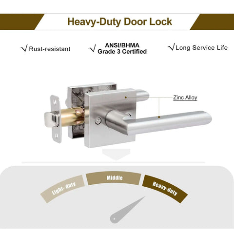 Six Pack Interior Door Levers For Passage Doors No Locking Heavy Duty Satin Nickel Finish With Square Plates Reversible