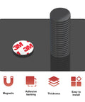 Stack of adhesive backed round rubber magnets for crafts and DIY projects, sticky magnetic dots 0.75 inch, easy peel and stick, strong hold