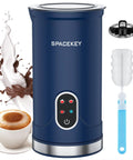 No Fuss Electric Automatic Milk Frother With Quiet Mute Mode 300ml Capacity Overheat Protection 4 In 1 Warm And Cold Foam Maker in blue.