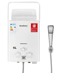 Portable Tankless Gas Water Heater 6L 1.59GPM LPG Propane Butane For Outdoor Use RV Camping And Cabin White with shower head